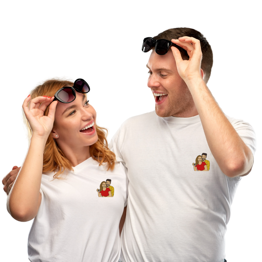 Custom Photo T-Shirt for Couple - Embroidery and Printed
