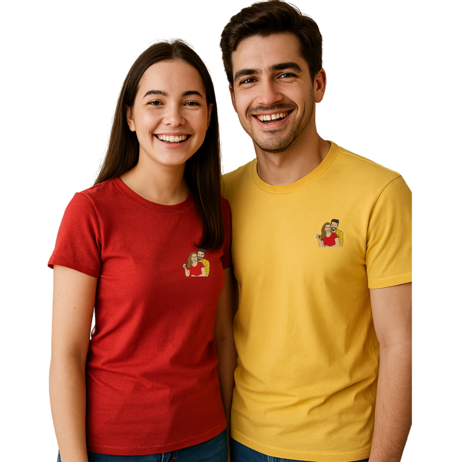 Custom Photo T-Shirt for Couple - Embroidery and Printed