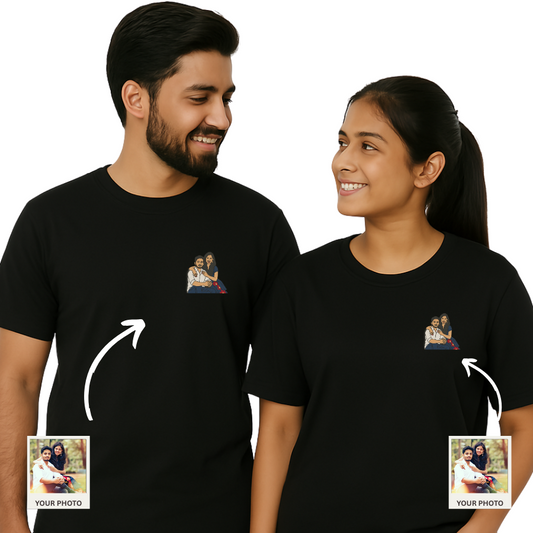 Custom Photo T-Shirt  for Couple - Embroidery and Printed