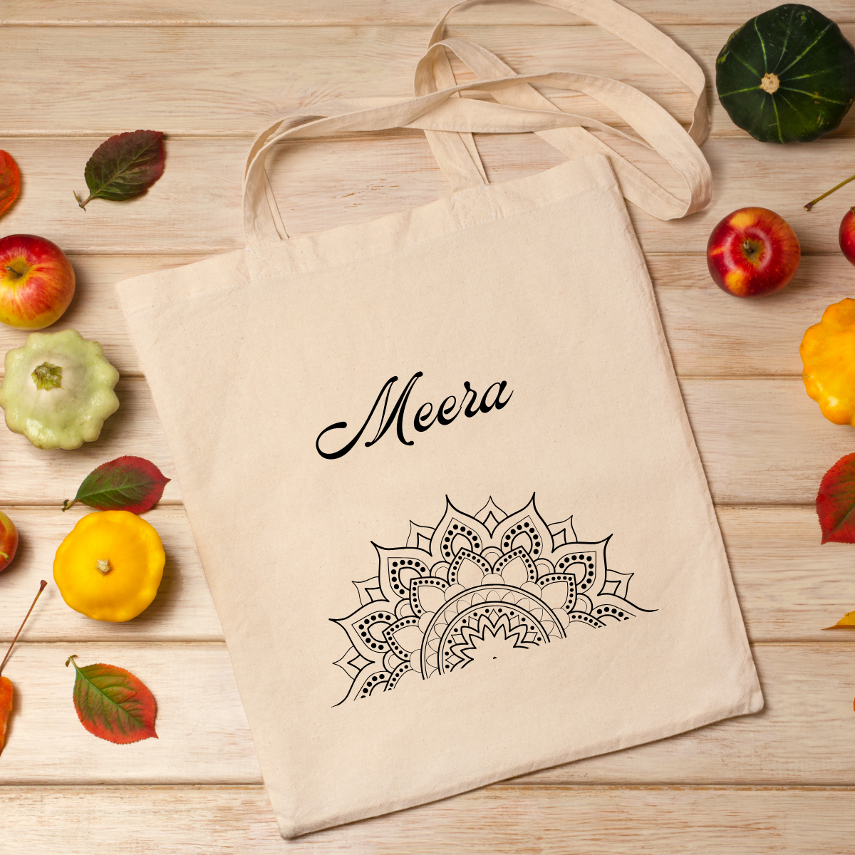 White Personalized Name Zipper Tote Bags | Ethnic Artistic Mandala