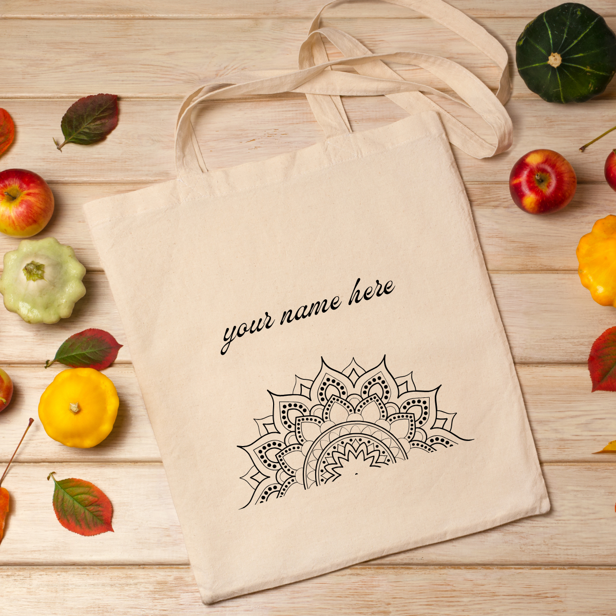 White Personalized Name Zipper Tote Bags | Ethnic Artistic Mandala